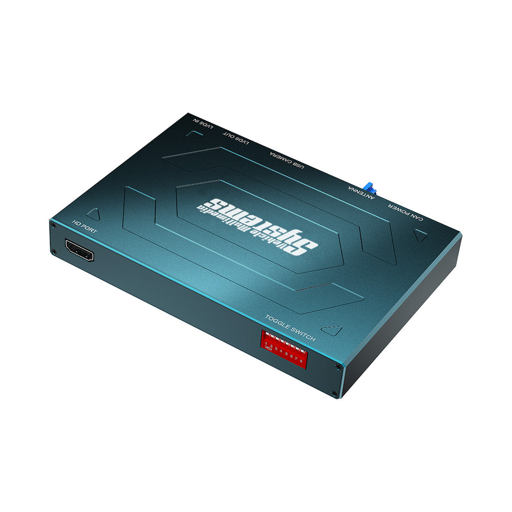 Black wireless CarPlay and Android Auto integration module for Jaguar, angled view.