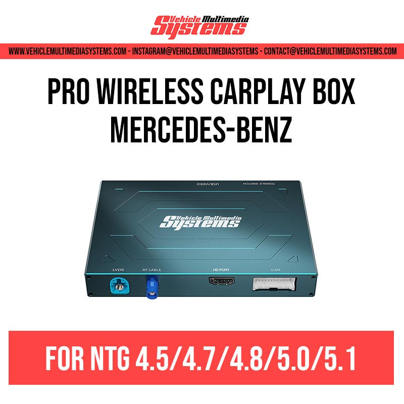 Pro Wireless CarPlay Box for Mercedes-Benz NTG 4.5/4.7/4.8/5.0/5.1 systems, a blue rectangular device.