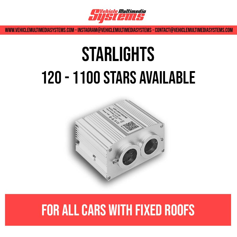 Starlight headliner kit for cars with RGBW fibre-optic lights, Bluetooth app control, and twinkle star effect