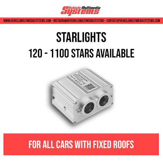 Starlight headliner kit for cars with RGBW fibre-optic lights, Bluetooth app control, and twinkle star effect
