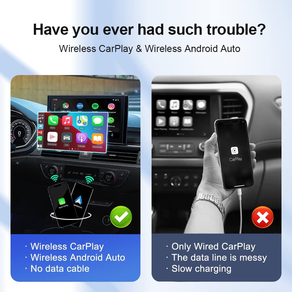 Wireless CarPlay and Android Auto activator dongle for OEM infotainment systems โ plug-and-play adapter for cable-free smartphone connection