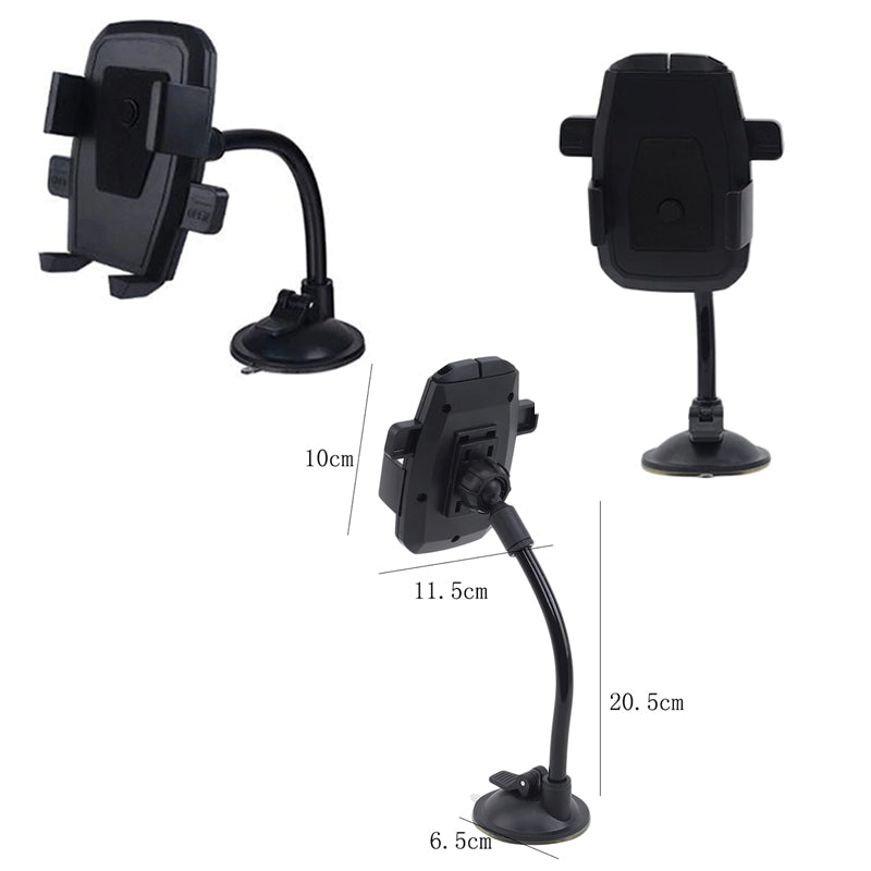 Adjustable windscreen car phone holder with suction cup and extendable arm – compatible with most smartphones