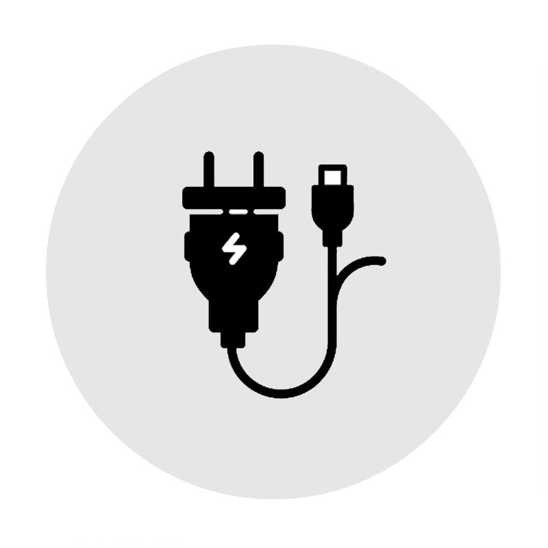 Icon showing charging cable and adapter for car accessories and power solutions