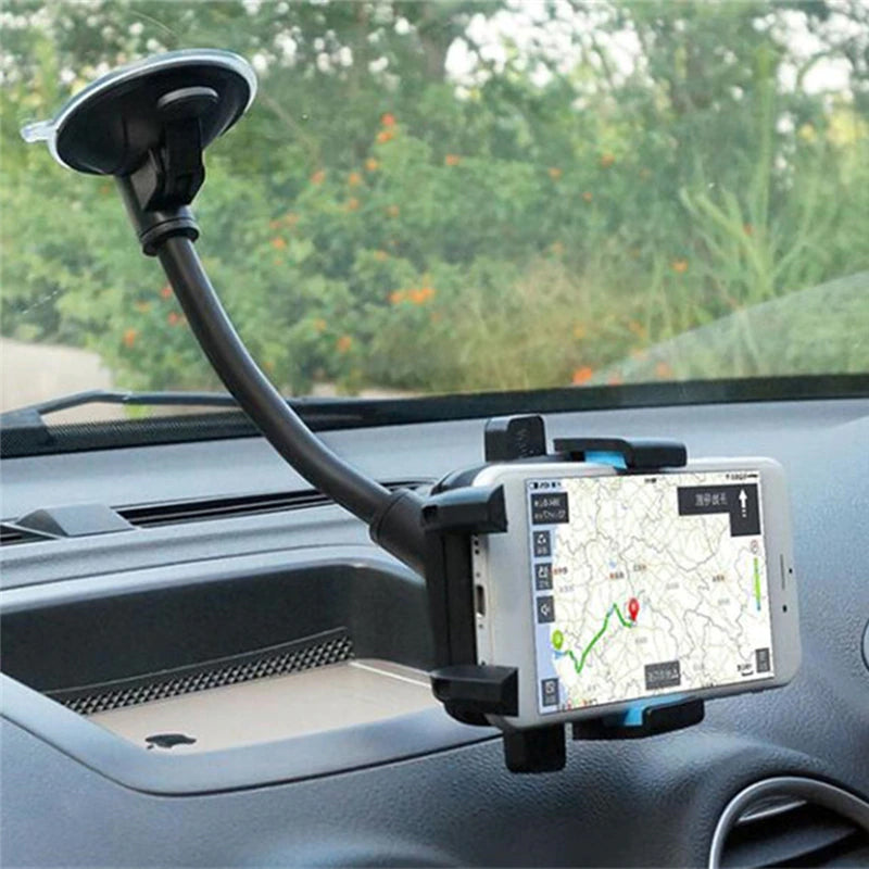 Adjustable windscreen car phone holder with suction cup and extendable arm – compatible with most smartphones