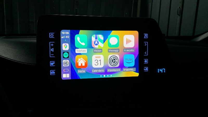 Toyota infotainment system with integrated wireless Apple CarPlay apps, centered view.